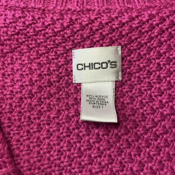 Chico's Open Front Wool Blend Cardigan Sweater Women's 1 Medium Pink 1/2‎ Sleeve - Picture 6 of 7